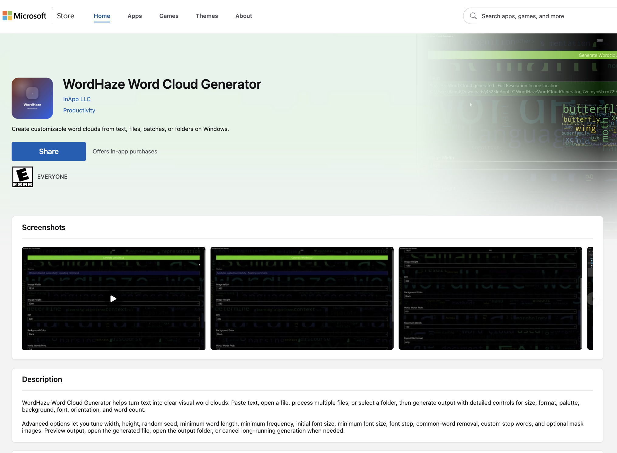 WordHaze Microsoft Store listing screenshot