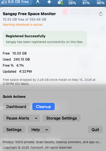 Menu Bar dropdown